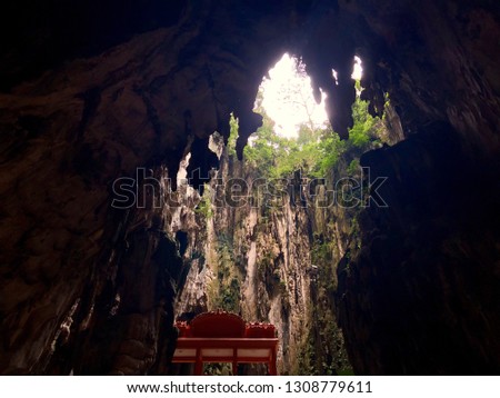 View of natural trees and cliff at Batu Caves, the beautiful hinduism temple in Malaysia 