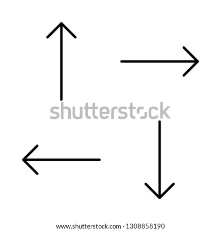 Thin black arrows. Up, right, down, left arrow symbols. Rounded corners. Royalty-Free Stock Photo #1308858190