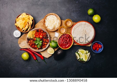 Concept of Mexican food, flat lay