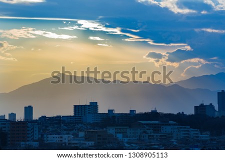 Dusk residential area and mountain seen from the outskirts of Yokohama/Yokohama is a city in Kanagawa Prefecture of Japan