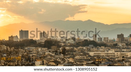 Dusk residential area and mountain seen from the outskirts of Yokohama/Yokohama is a city in Kanagawa Prefecture of Japan