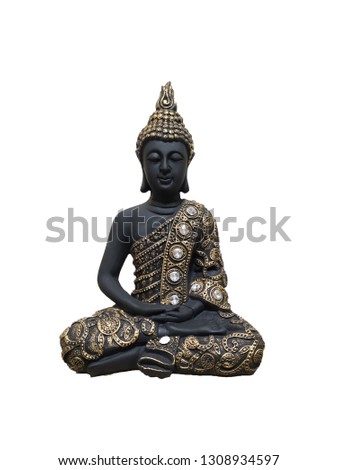 Diamond studded beautiful and elegant showpiece of Buddha sitting in meditation in black and golden color Royalty-Free Stock Photo #1308934597