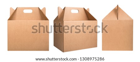 Collection of cardboard boxes isolated on white background. Set of brown cardboard boxes. Delivery concept Royalty-Free Stock Photo #1308975286