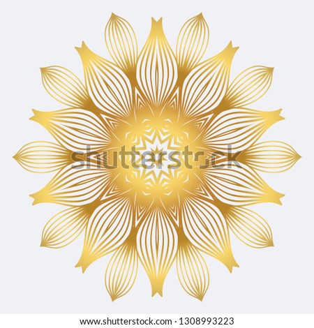 Modern Floral Vector Ornaments. Decorative Flower Mandala. Vector Illustration. White yellow gold colour.