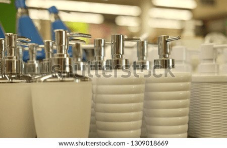 bottles for soap in the store close up picture