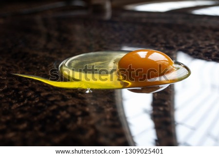 broken egg with yolk and protein on leopard skin