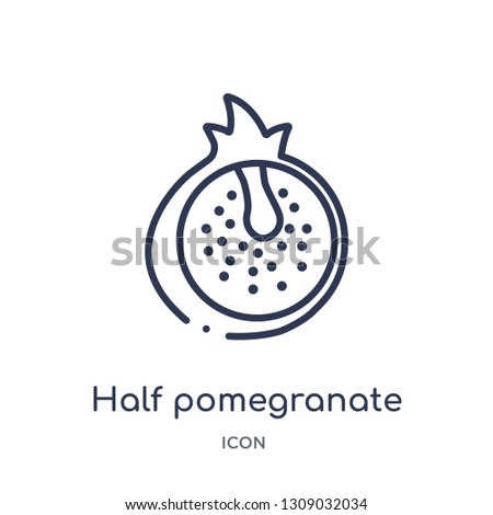 half pomegranate icon from religion outline collection. Thin line half pomegranate icon isolated on white background.