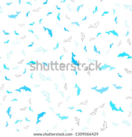 Light Blue, Green vector seamless texture with dolphins. Natural illustration with sea dolphins. Pattern for websites of animals.