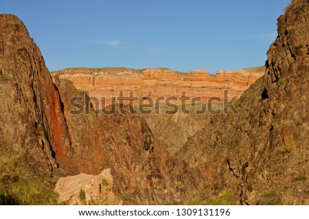 One of the largest canyons in the world. Beautiful landscape of the Charyn Canyon in Kazakhstan. Almaty region.