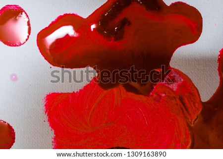 real macro photo of abstract wet oil paint or fresh acrylic paint texture on white canvas, background
