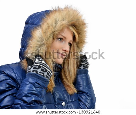 girl on winter isolated in white