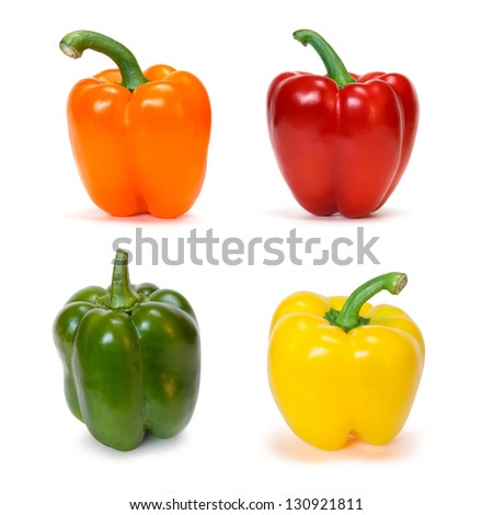 set of colored bell peppers isolated on white background Royalty-Free Stock Photo #130921811