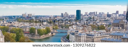 Paris, panorama of the ile de la Cite and ile Saint-Louis, on the river Seine, with the Saint-louis bridge, skyline
