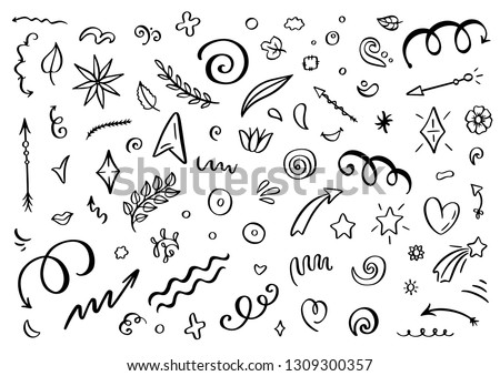 Abstract arrows, ribbons and other elements in hand drawn style for concept design. Doodle illustration. Vector template for decoration Royalty-Free Stock Photo #1309300357