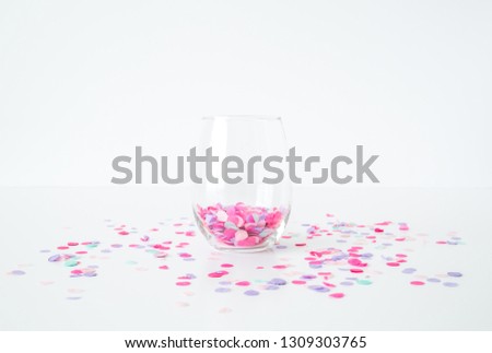 Styled Stock Photography "Confetti Fun", Mockup-Digital File, Stemless Wine Glass with Pink Confetti on White Background Mock Up