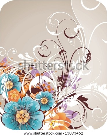  background with  spring flowers, floral ornaments and grunge elements