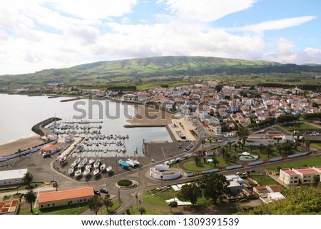 A panoramic view to the city of Praia da Vitoria Royalty-Free Stock Photo #1309391539