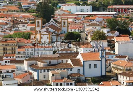 A panoramic view to the city of Praia da Vitoria Royalty-Free Stock Photo #1309391542