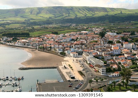 A panoramic view to the city of Praia da Vitoria Royalty-Free Stock Photo #1309391545