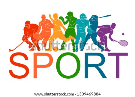 Color sport background. Football, soccer, basketball, hockey, box, tennis, baseball. Vector illustration colorful people silhouettes