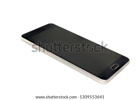 Close up old black smartphone isolated on white background.