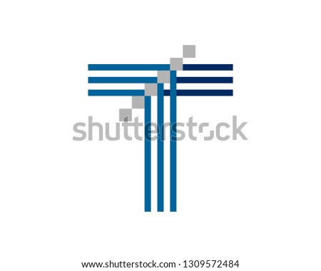 blue stripe typography alphabet T logo icon design