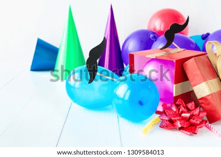 Happy Fathers Day Background Celebration Party Decoration With Paper Mustache ?elebration Hat Gift boxes