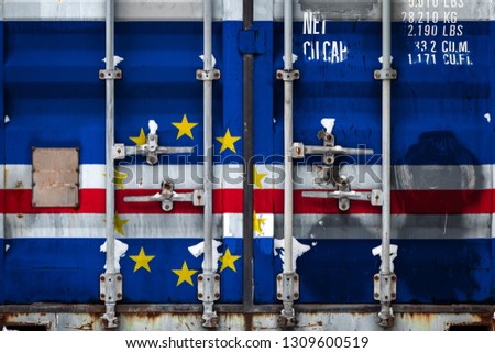 Close-up of container with national flag of Cape Verde. The concept of export-import Cape Verde and the national delivery of goods.