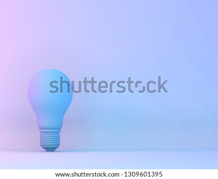 Blue bulb in vibrant bold gradient purple and blue holographic colors background. Minimal concept art surrealism.