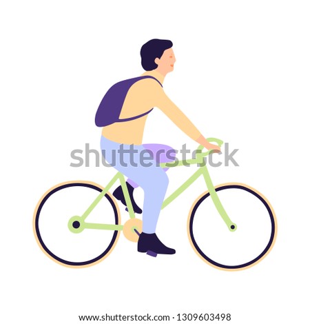 Vector illustration of man on bicycle. Riding bike. Flat style