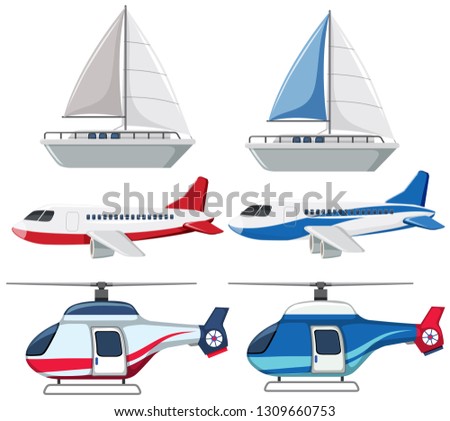 Set of transportation on white background illustration