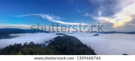 Panorama fantastic landscape  scenic sunrise on cloudy sky in the morning so impressive image fornature style background or noise and soft focus or blur.
