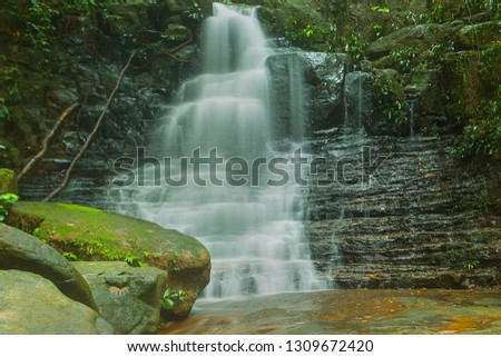 Amazing waterfall at Kubah Nasional Park in Kuching Sarawak Malaysia with slow shutter speed 
