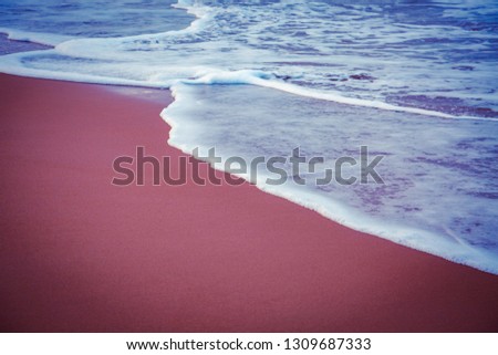Tropical beach with smooth motion wave. Abstract background. Concept of travel destination. Art of visual effects. Creative picture. Scenic image of summer sea view. Discover the beauty of world.