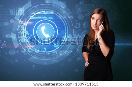 Young person talking on the phone with calling concept