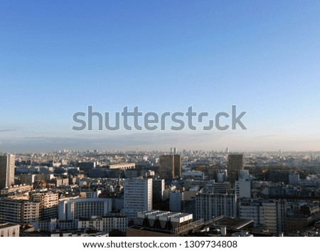 aerial view of the city in sunset light