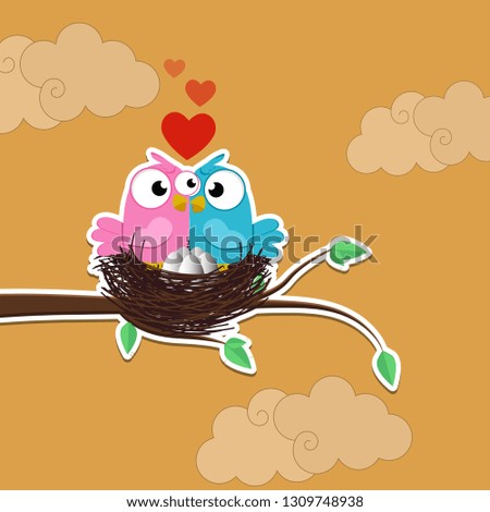 Paper art carve to couple birds, Valentine's day idea, vector art and Illustration of Love Birds. - Vector