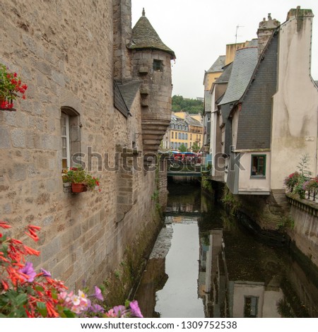 View of medieval town street and houses in Quimper, Brittany, France
