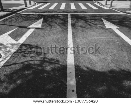 Arrows painted on the road asphalt, safety, black and white style