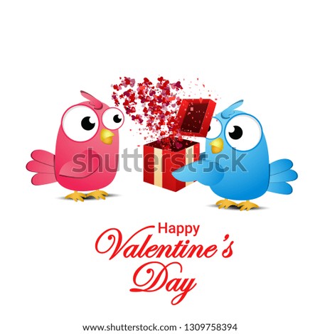 abstract illustration Valentine Day of heart with bird's couple. Vector colorful greeting card template in carving art style. - Vector