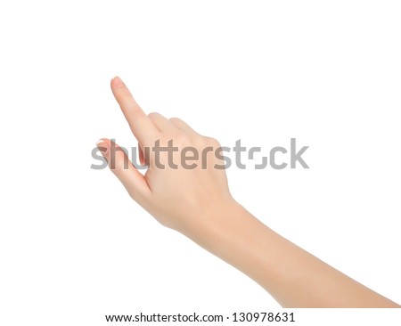 isolated female hand touching or pointing to something Royalty-Free Stock Photo #130978631