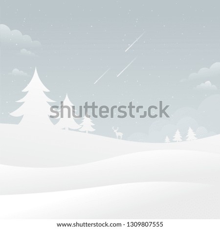 Snow Falling Landscape Nature Background Flat Style Vector Illustration