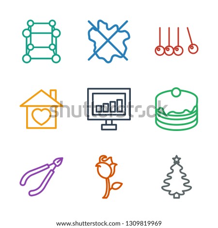 9 creative icons. Trendy creative icons white background. Included outline icons such as Christmas tree, rose, woman in spa, cake, signal, home with heart. creative icon for web and mobile.