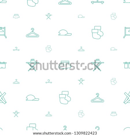 cloth icons pattern seamless white background. Included editable line baseball cap, skirt, hanger, ironing table, baby socks, cloth hanging icons. cloth icons for web and mobile.