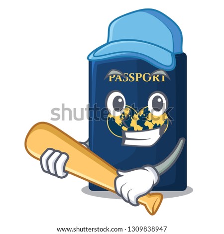 Playing baseball blue passport in the cartoon form