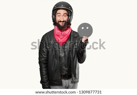 motorbike rider with a smiling icon face