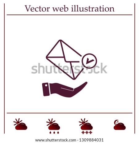 Mail envelope on the hand, mail. A letter on the palm of your hand. Vector icon.