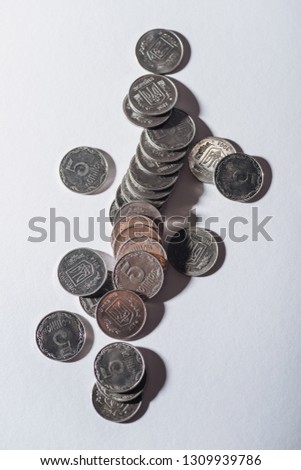 top view of ukrainian silver coins on grey background