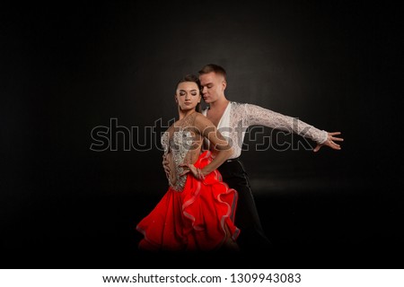 Girl Dancer Ballroom Dancing Poses On A Gray Background