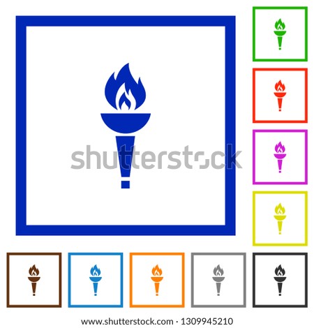 Torch flat color icons in square frames on white background